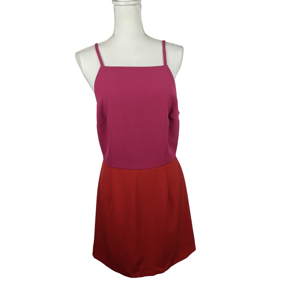 French Connection Magenta Red Colorblock Mini Dress Square Neck Size 10 NEW